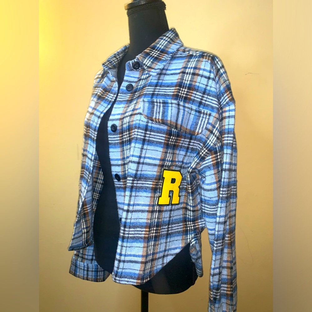 Plaid Flannel Cropped Shacket LetterJacket.